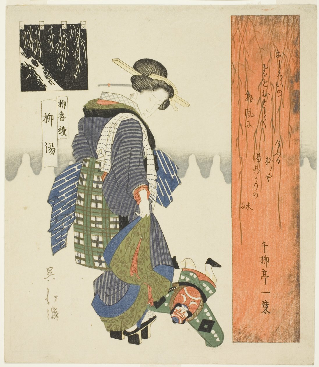 Willow Bath (Yanagiyu), sarjasta "A Series of Willows (Yanagi bantsuzuki)" tekijältä Totoya Hokkei