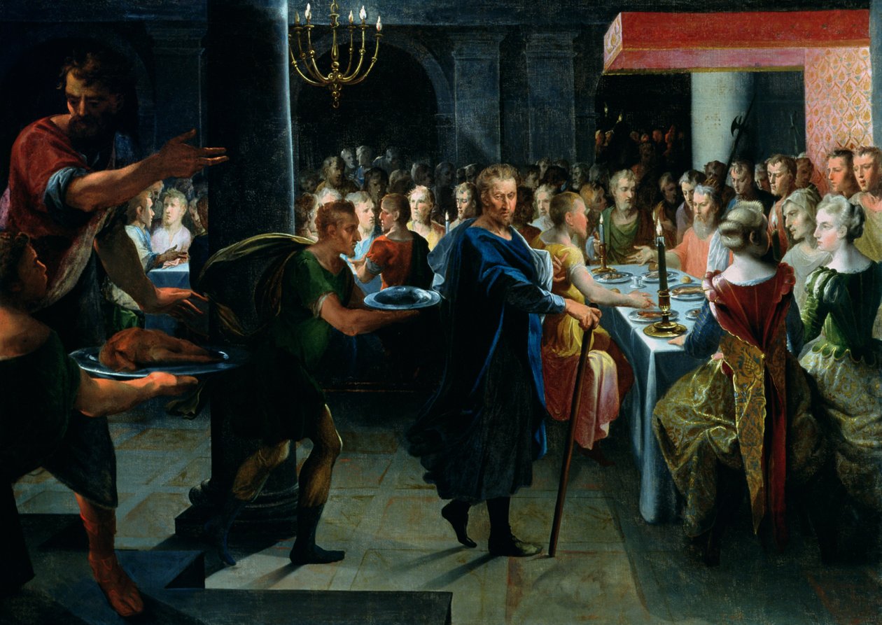 Noppa tarjoilemassa juhlaa Francukselle Hyanten ja Climenen läsnäollessa Pierre de Ronsardin (1524-85) "La Franciadesta" tekijältä Toussaint Dubreuil
