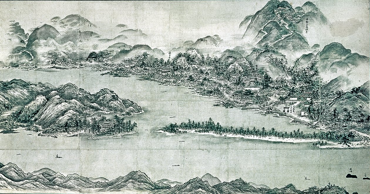 Näkymä Ama-no-hashidatesta, n. 1501-06 (muste ja vaalea väri paperille) tekijältä Toyo Sesshu