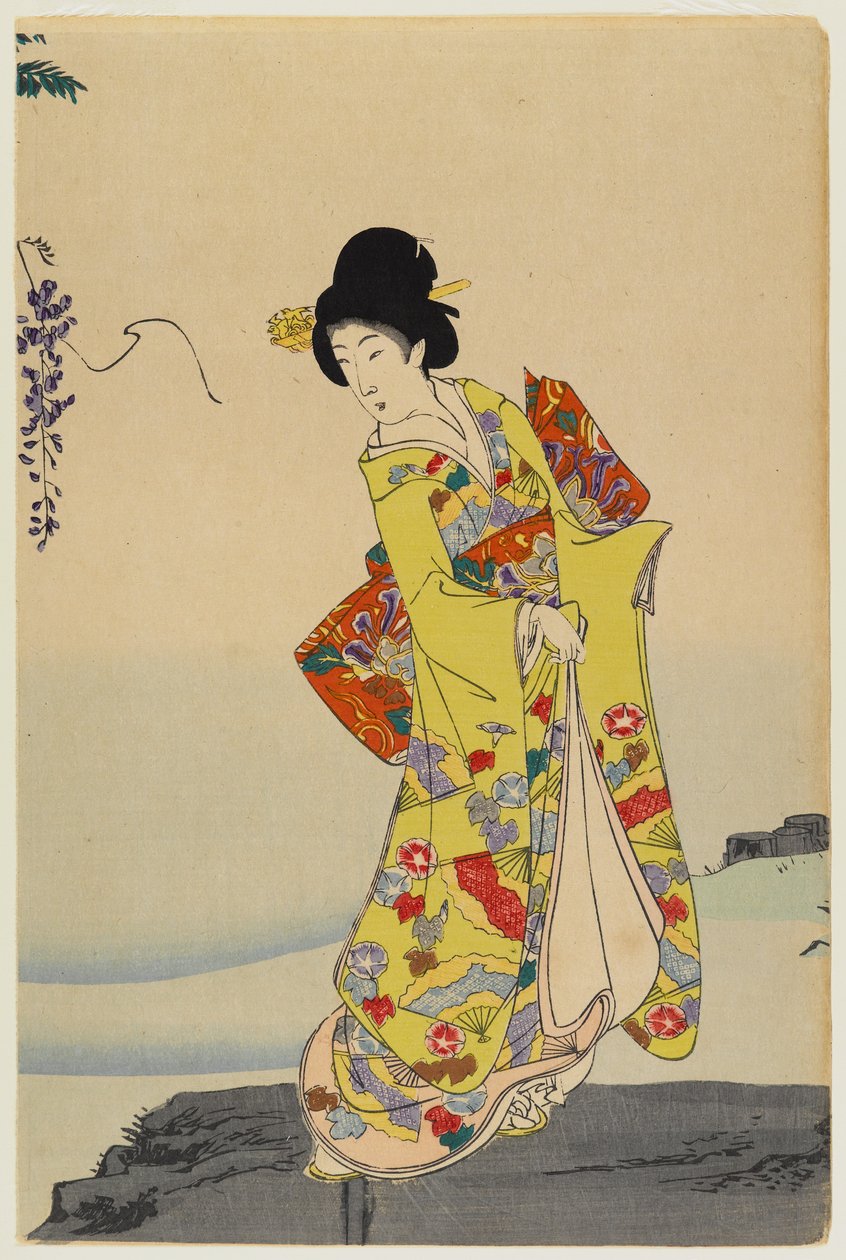 Courtesan, 1897 (värillinen puupainatus) (pari numeroon 499351) tekijältä Toyohara Chikanobu