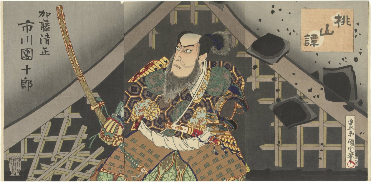 Ichikawa Danjuro és Kato Kiyomasa Kato Kiyomasa Ichikawa Danjuro tekijältä Toyohara Kunichika
