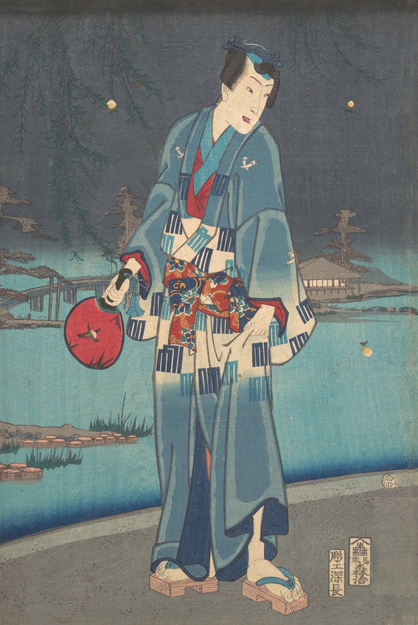 Algae de genji - filee perhojen katselu g this life genji testi tulikärpäsen leikki, 1861. tekijältä Toyohara Kunichika