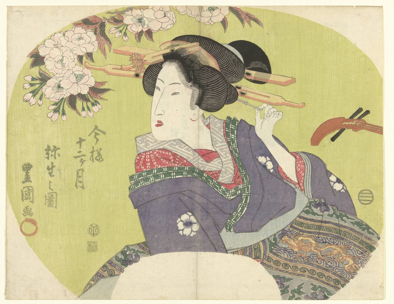 Kurtisaani ja shamisen The Modern Twelve Months (sarjan nimi) Imayo junikagetsu (sarjan nimi esineellä) tekijältä Toyokuni (II) , Utagawa