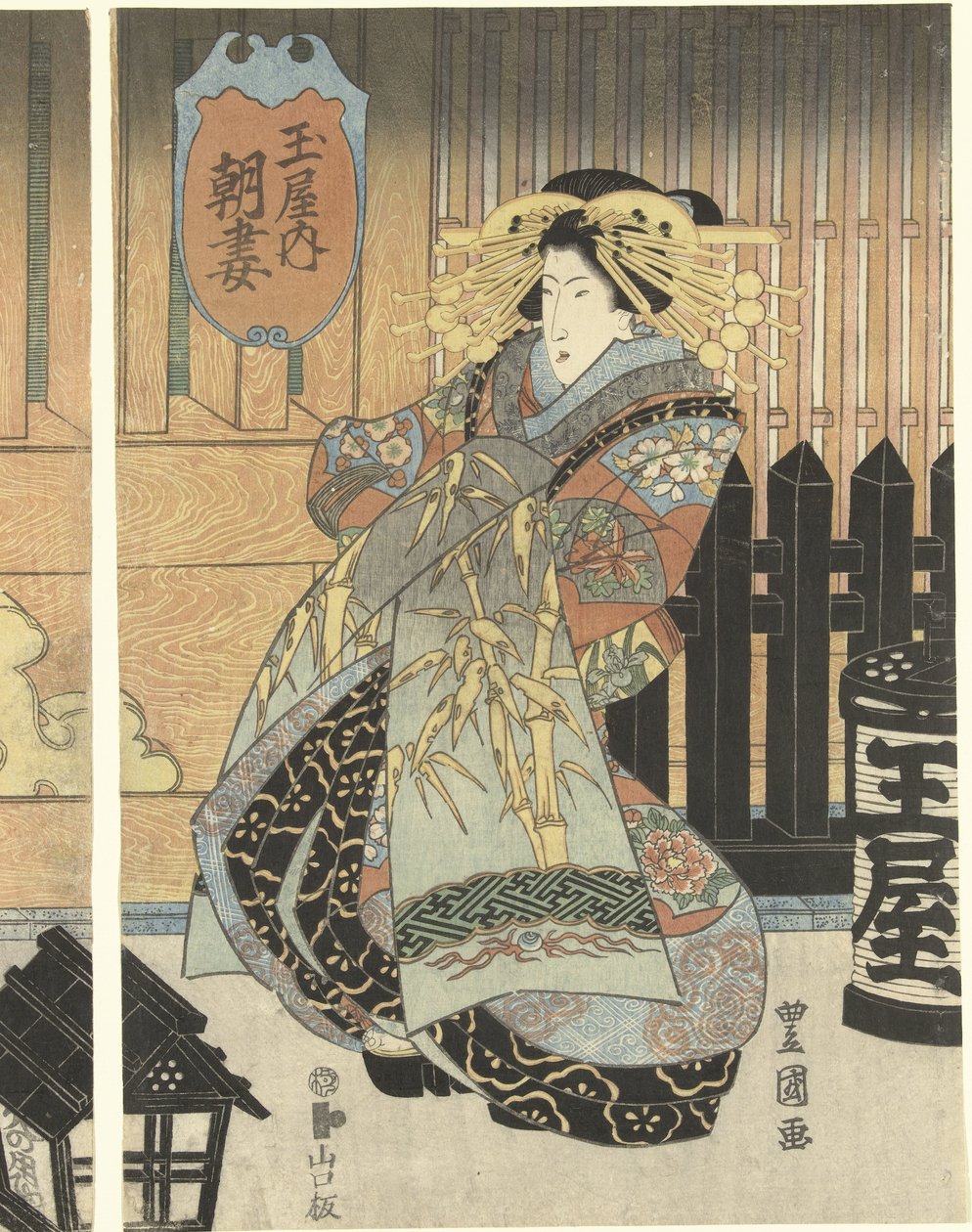 Kolme kurtisaania Tamaya-talosta tekijältä Toyokuni (II) , Utagawa