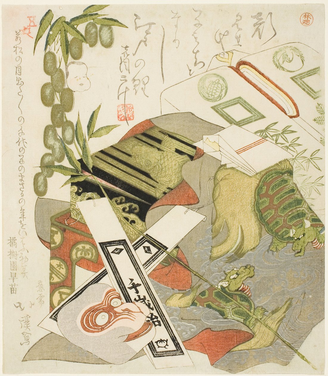 Still-Life apinan naamion kanssa tekijältä Toyota (1780 1850) Hokkei