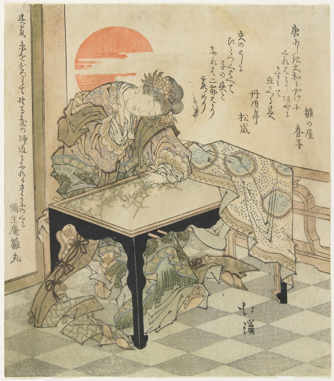 (Kiinan prinsessa kirjontapöydässä), 1828 tekijältä Toyota Hokkei