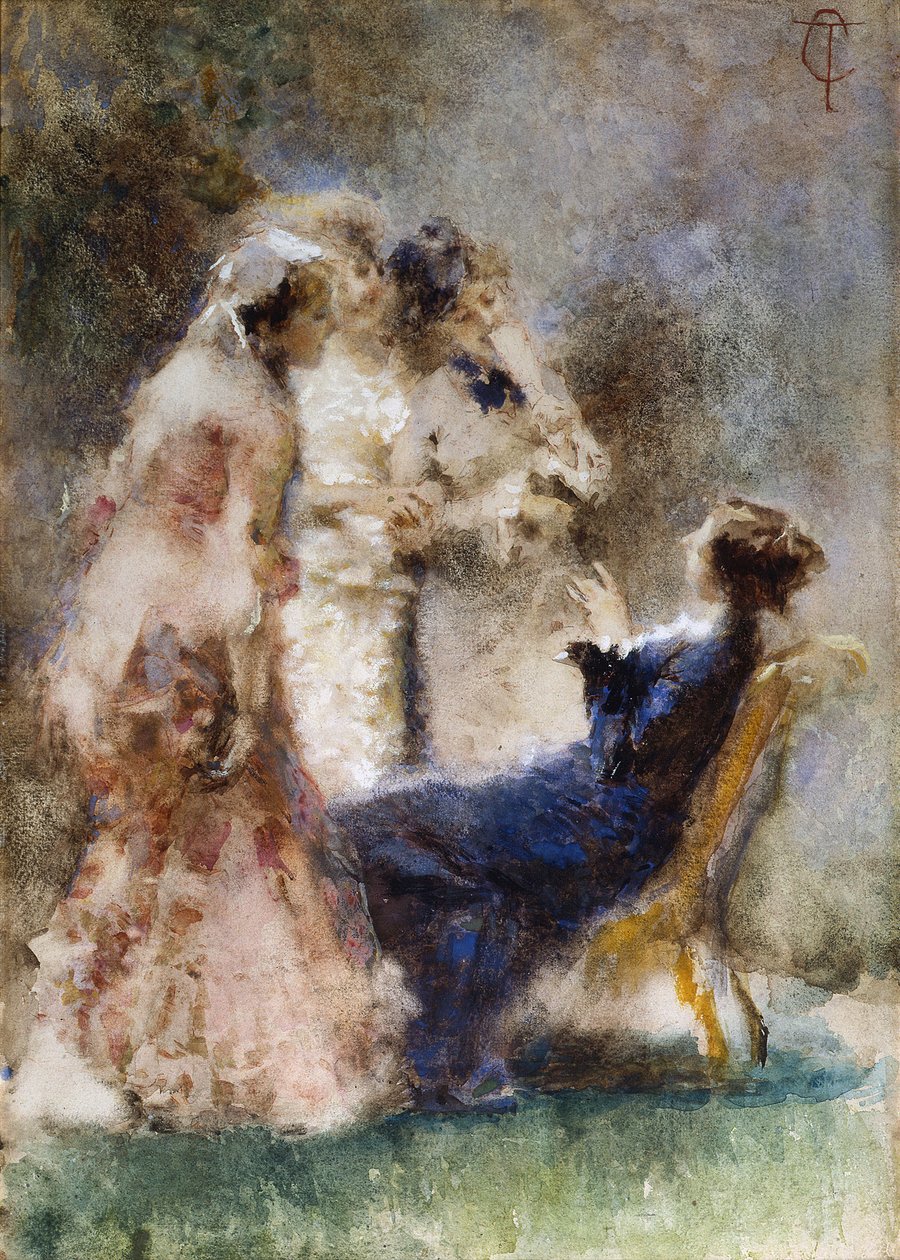 High Life (Pikvantti keskustelu) Cremonassa, Tranquillo (1837-1878). Vesiväri pahville, koko: 52x36,5 tekijältä Tranquillo Cremona