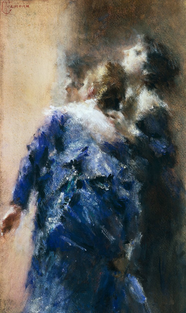 Uteliaat naiset, Tranquillo Cremona (1837-1878), akvarelli paperille, 50x32 cm. tekijältä Tranquillo Cremona