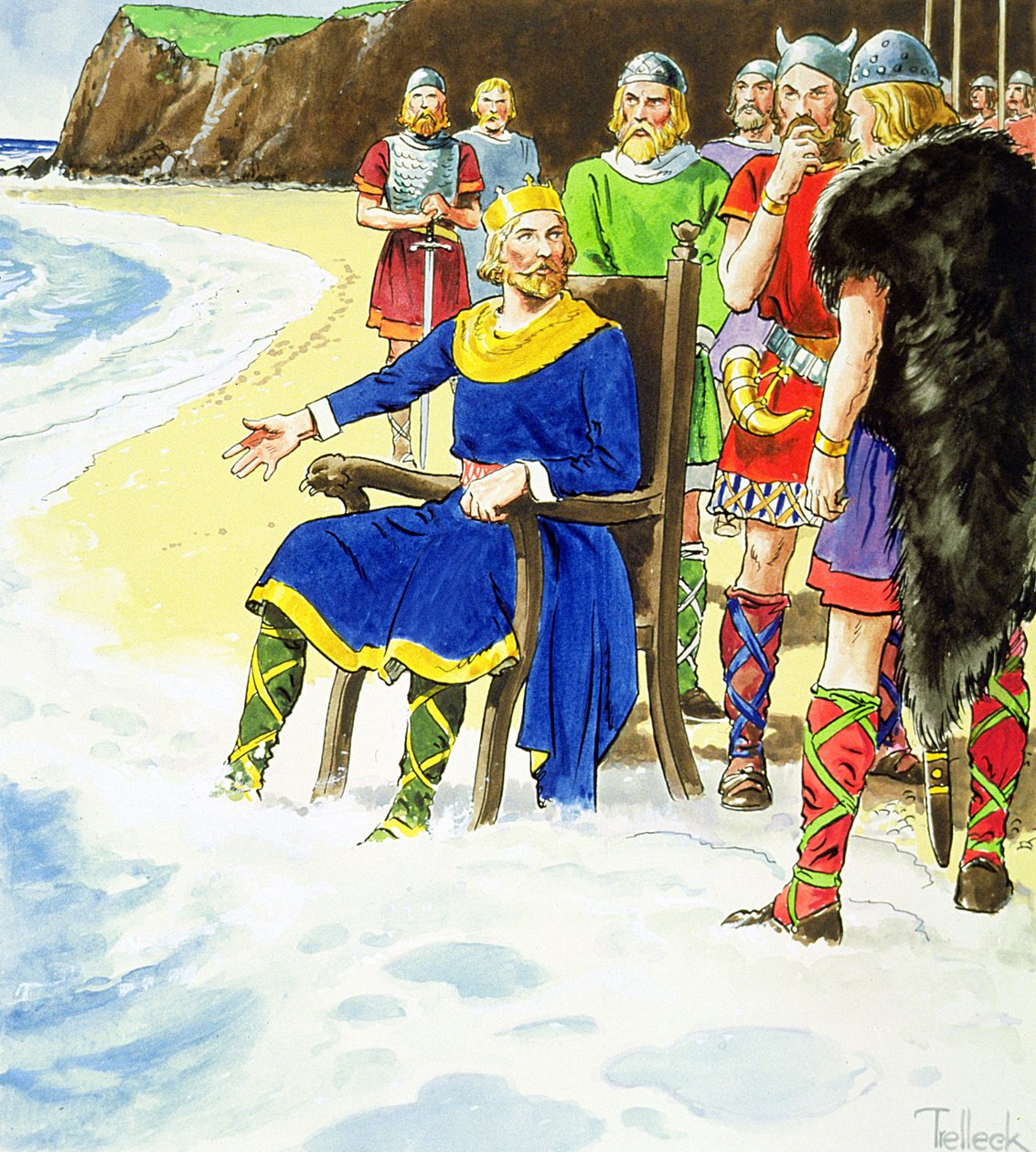 King Canute (n. 995-1035) teoksesta "Peeps into the Past", julkaistu n. 1900 tekijältä Trelleek