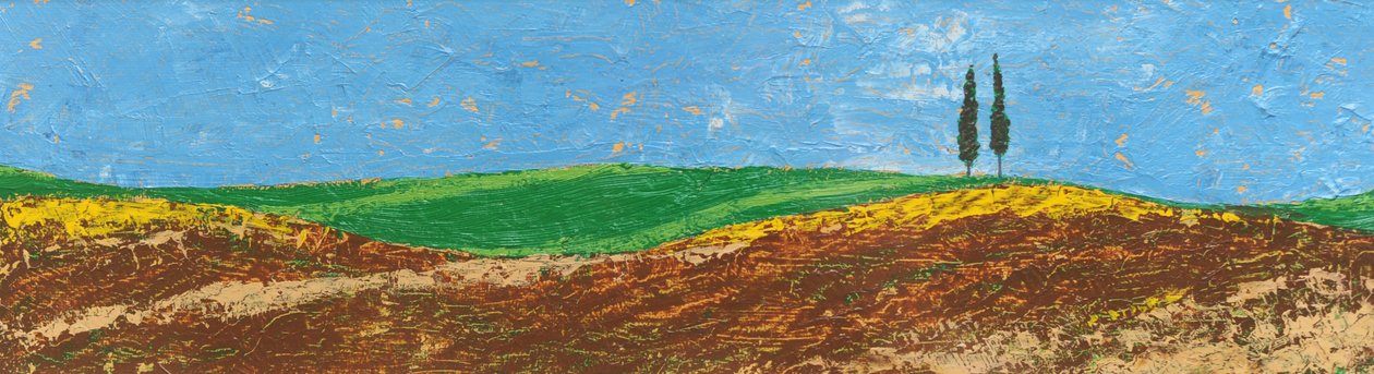Two Trees, Rolling Hills, Toscana, 2005 (öljy paperille) tekijältä Trevor Neal