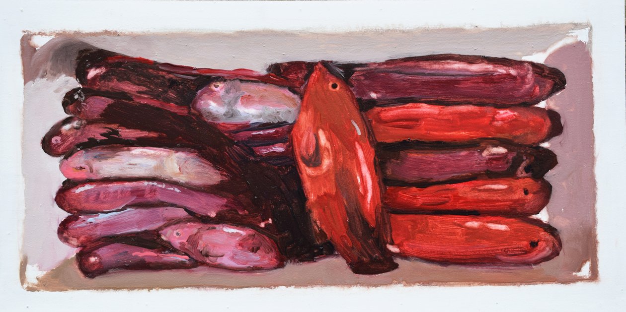 Kalalaatikko 2 (Billingsgate, Lontoo), 2016 (öljy kartongille) tekijältä Trevor Burgess