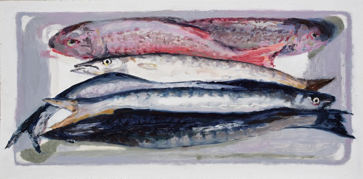 Kalalaatikko 3 (Billingsgate, Lontoo), 2016 (öljy kartongille) tekijältä Trevor Burgess