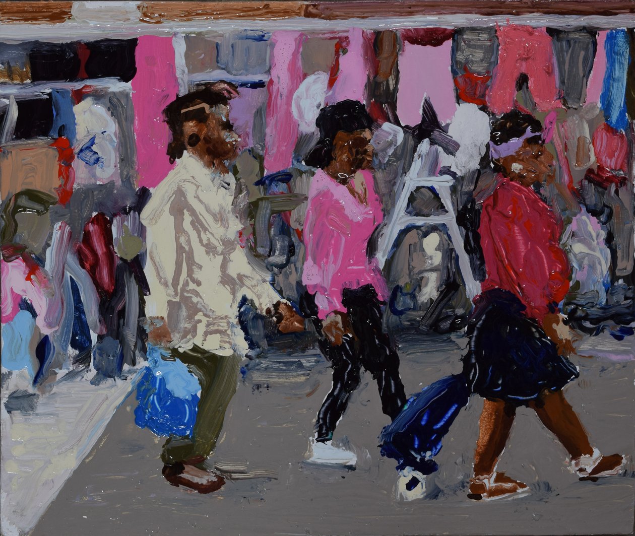 Market shoppers (Deptford, Lontoo), 2018 (öljy kartongille) tekijältä Trevor Burgess