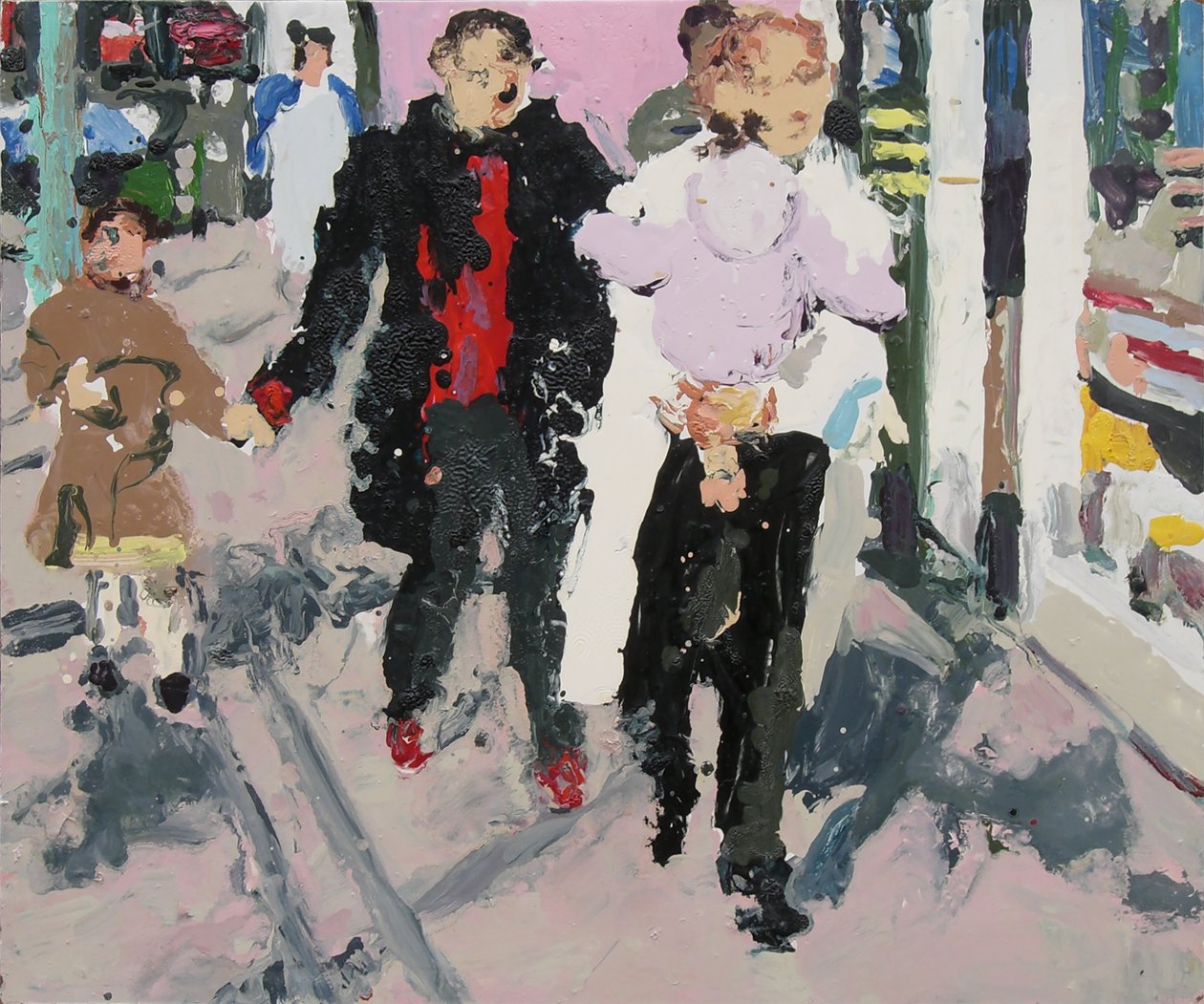 Shoppailijoita lasten kanssa, 2003 (öljy kartongille) tekijältä Trevor Burgess