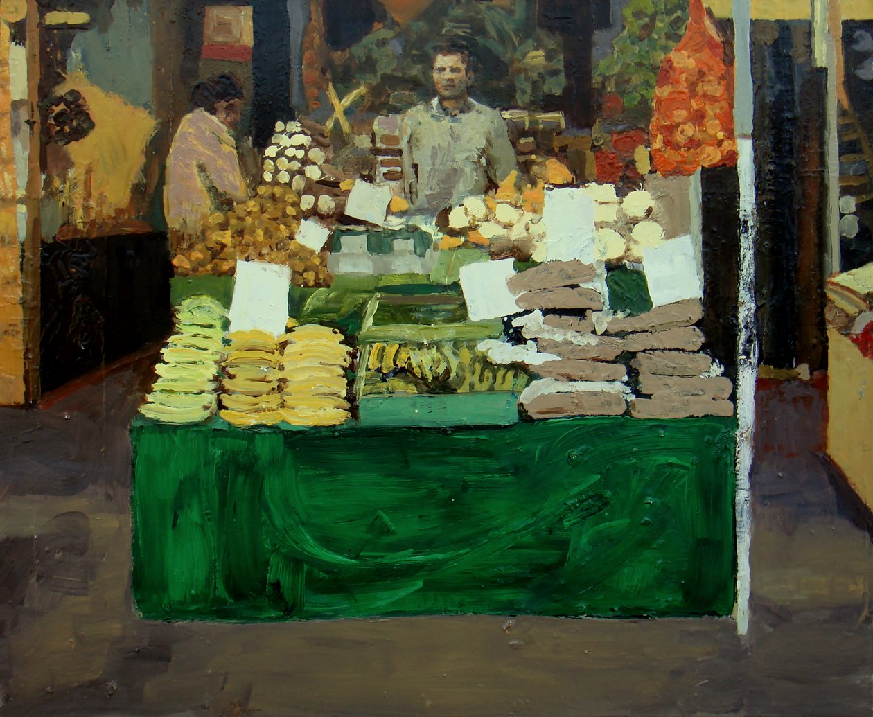 Kasviskioski (Deptford, Lontoo), 2009 (öljy kartongille) tekijältä Trevor Burgess