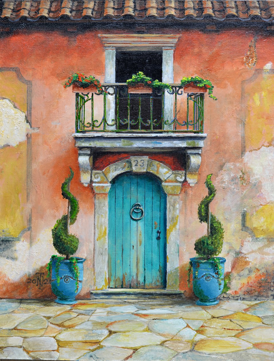 Anduze Planters, Aix-en-Provence, Ranska, 2024 (öljy kartongille) tekijältä Trevor Neal