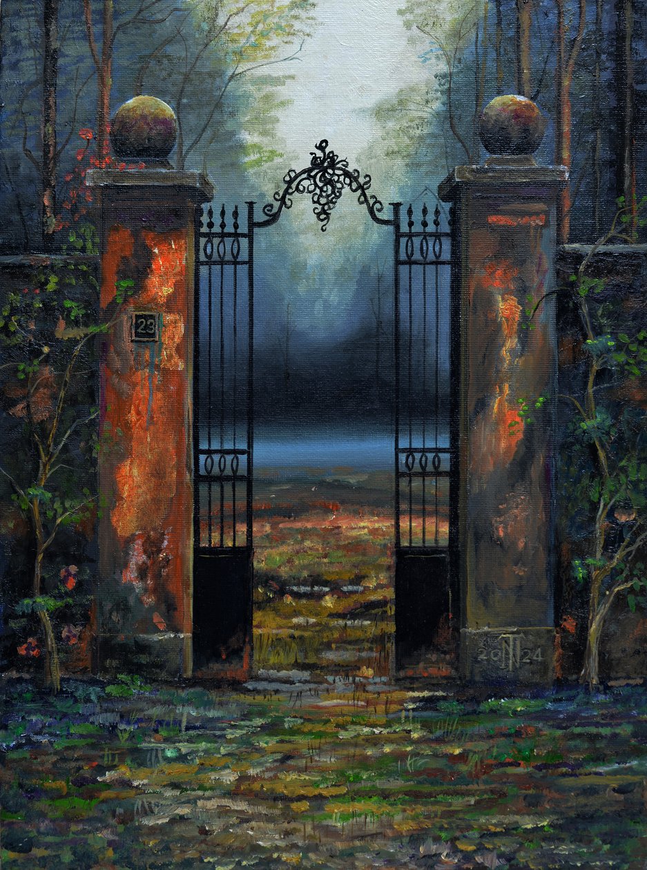 Gates to Chateau, Ranska, 2024 (öljy kartongille) tekijältä Trevor Neal