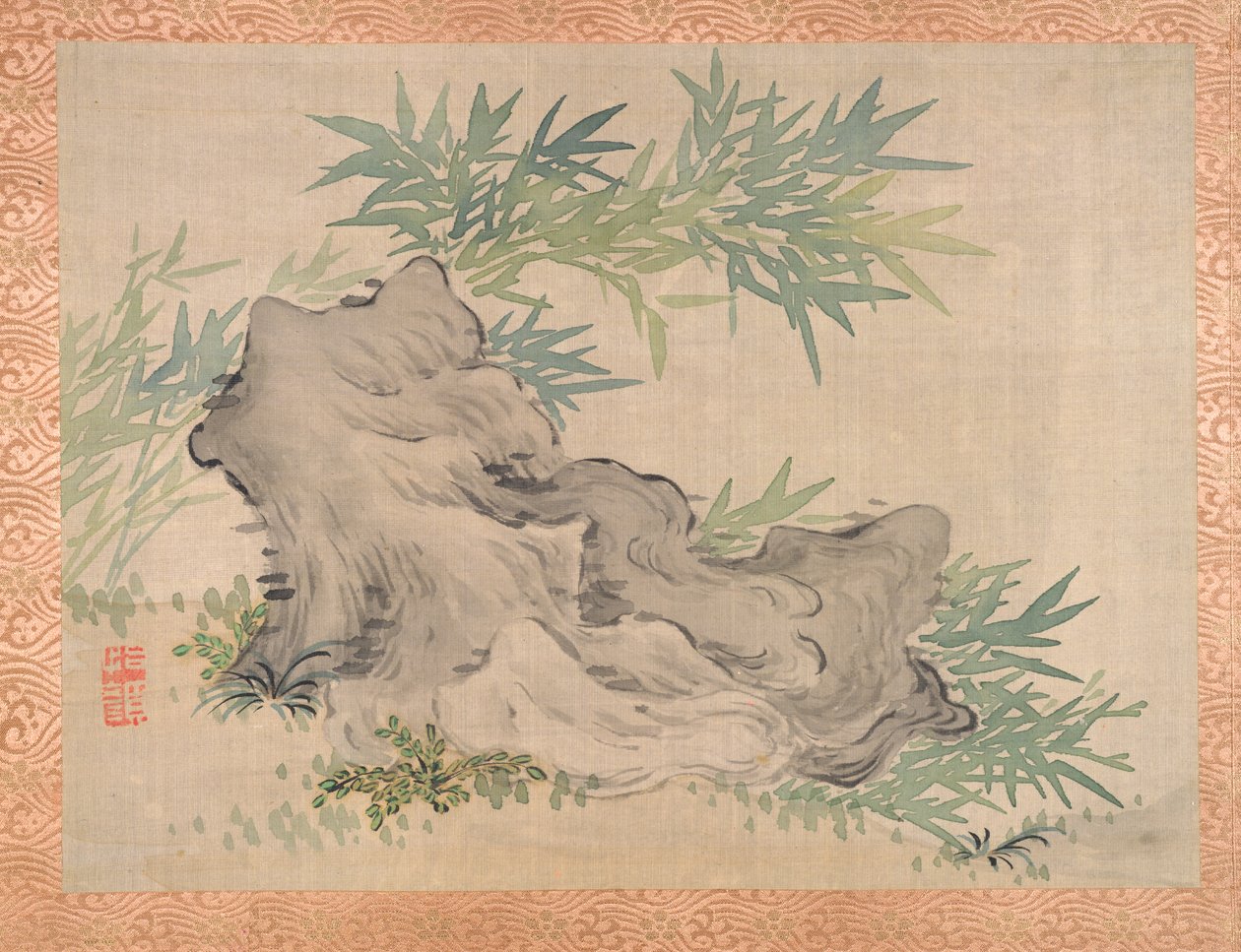 Bambu ja kivet, 1851 (akvarelli silkille) tekijältä Tsubaki Chinzan