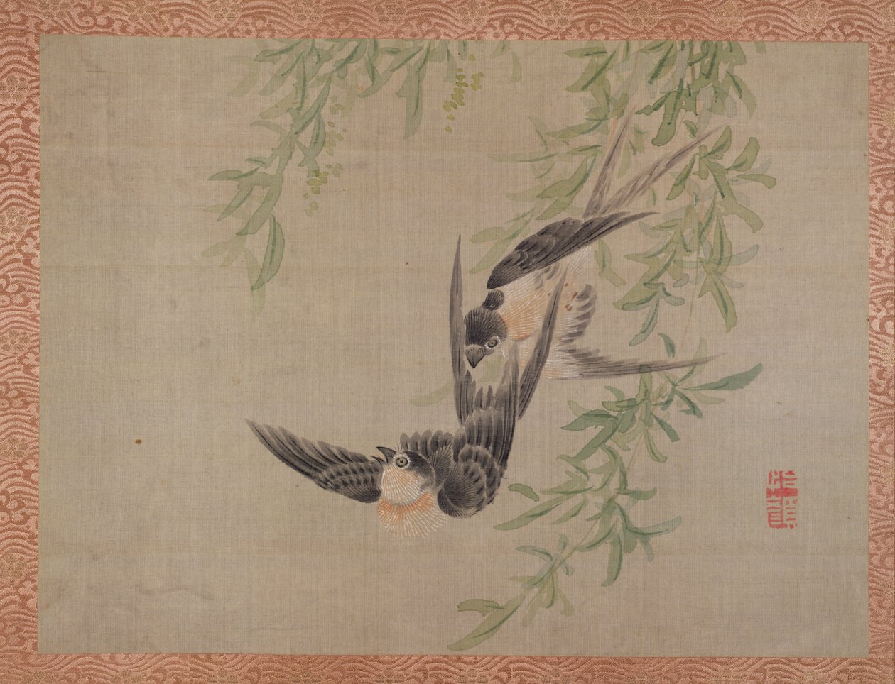 Pääskyset lennossa, 1851 (akvarelli silkillä) tekijältä Tsubaki Chinzan