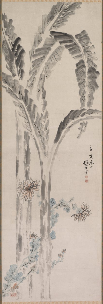 Banaanikasvi ja krysanteemi, 1800-luku. tekijältä Tsubaki Chinzan