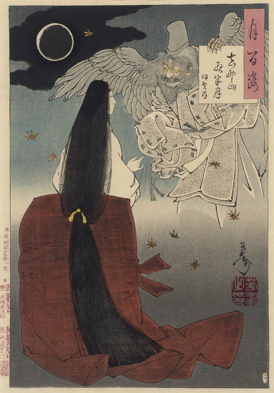 Mount Yoshino, Midnight Moon, 1886 (puupainatus paperille) tekijältä Tsukioka Yoshitoshi