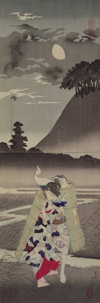 Genji maaseutu, 1885 (värillinen puupalikkaprintti) tekijältä Tsukioka Yoshitoshi
