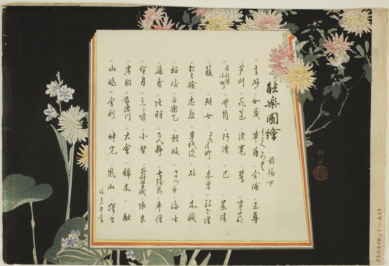 Hakemistosivu, tulostaa .51-.100 (Vol.1), sarjasta "Pictures of No Performances (Nogaku Zue)" tekijältä Tsukioka Kogyo