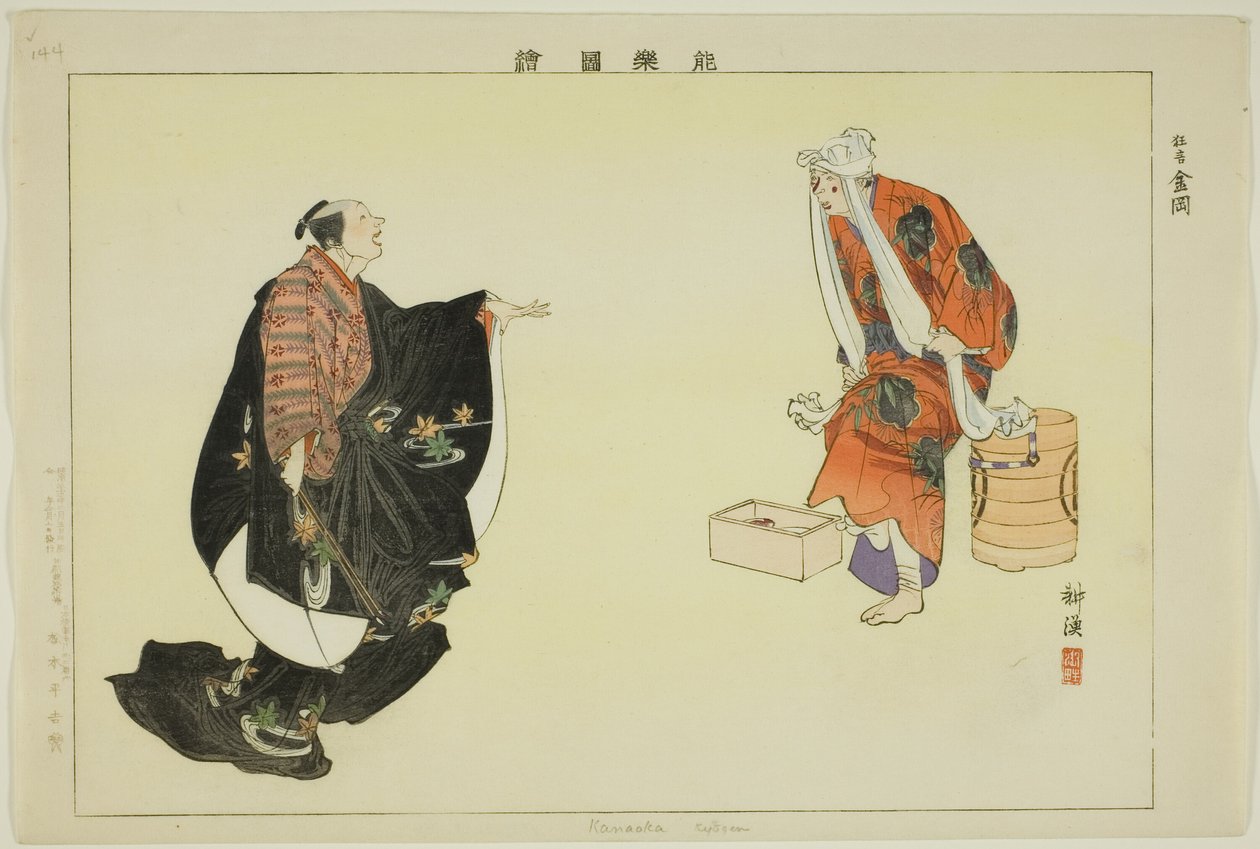 Kanaoka (Kyogen), sarjasta "Pictures of No Performances (Nogaku Zue)" tekijältä Tsukioka Kogyo