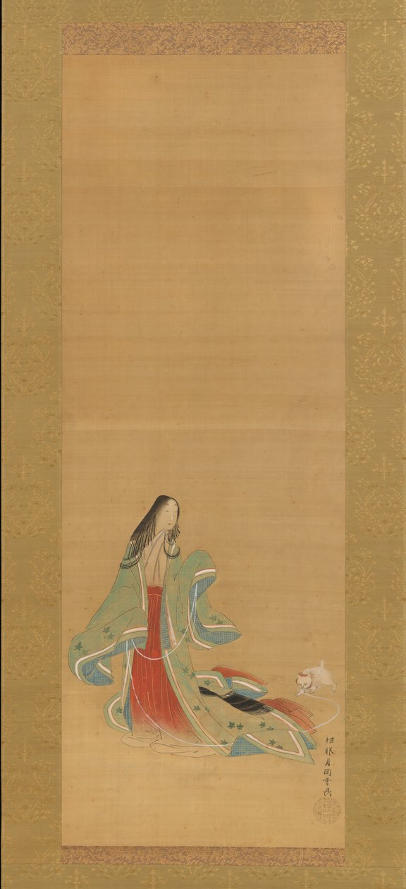 Kolmas prinsessa kissansa kanssa, 1700-luvulta New Herbs I Wakana I.... tekijältä Tsukioka Masanobu