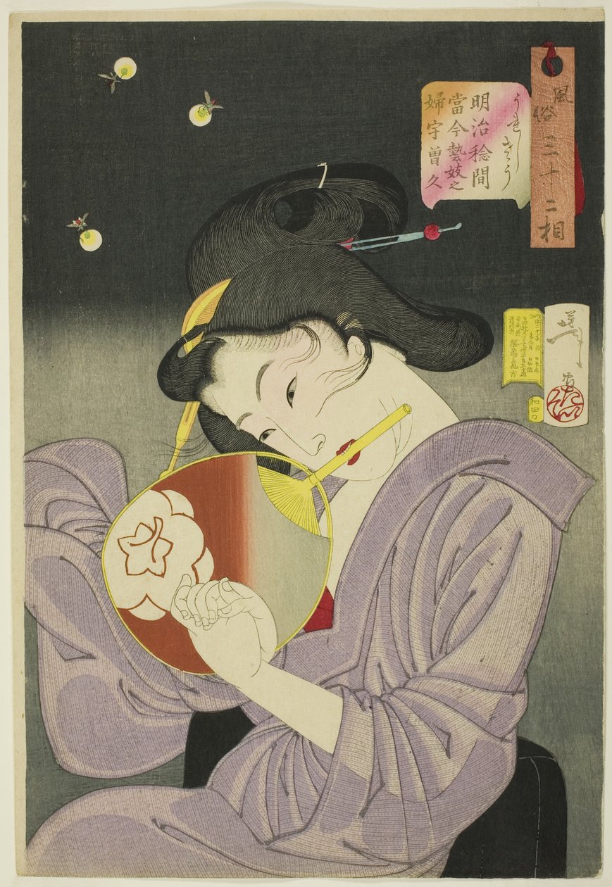 Delighted (Ureshiso), sarjasta "Thirty two Aspects of Women (Fuzoku sanjuniso)" tekijältä Tsukioka Yoshitoshi