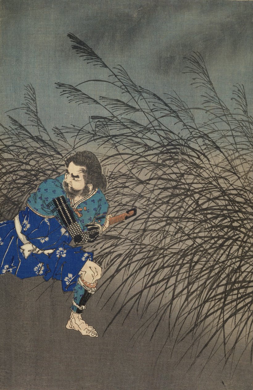 Fujiwara no Yasumasa soittaa huilua kuunvalossa tekijältä Tsukioka Yoshitoshi