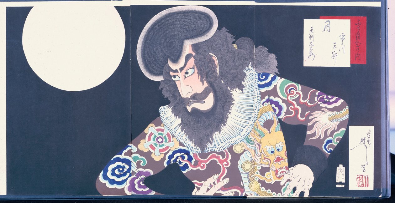Näyttelijä Ichikawa Danjuro IX merirosvo Kezori Kuemonin roolissa tekijältä Tsukioka Yoshitoshi