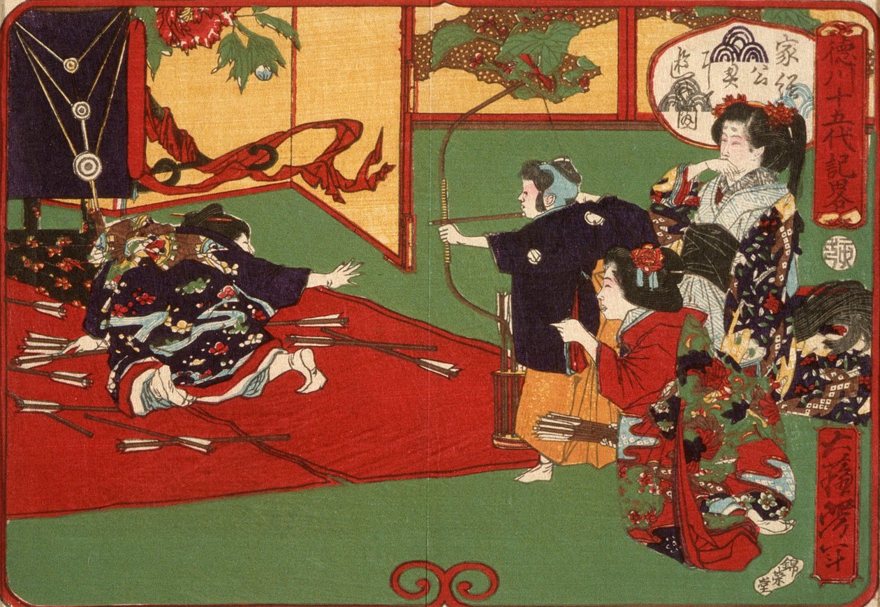 Tokugawa Ietsuga harjoittelee jousiammuntaa tekijältä Tsukioka Yoshitoshi