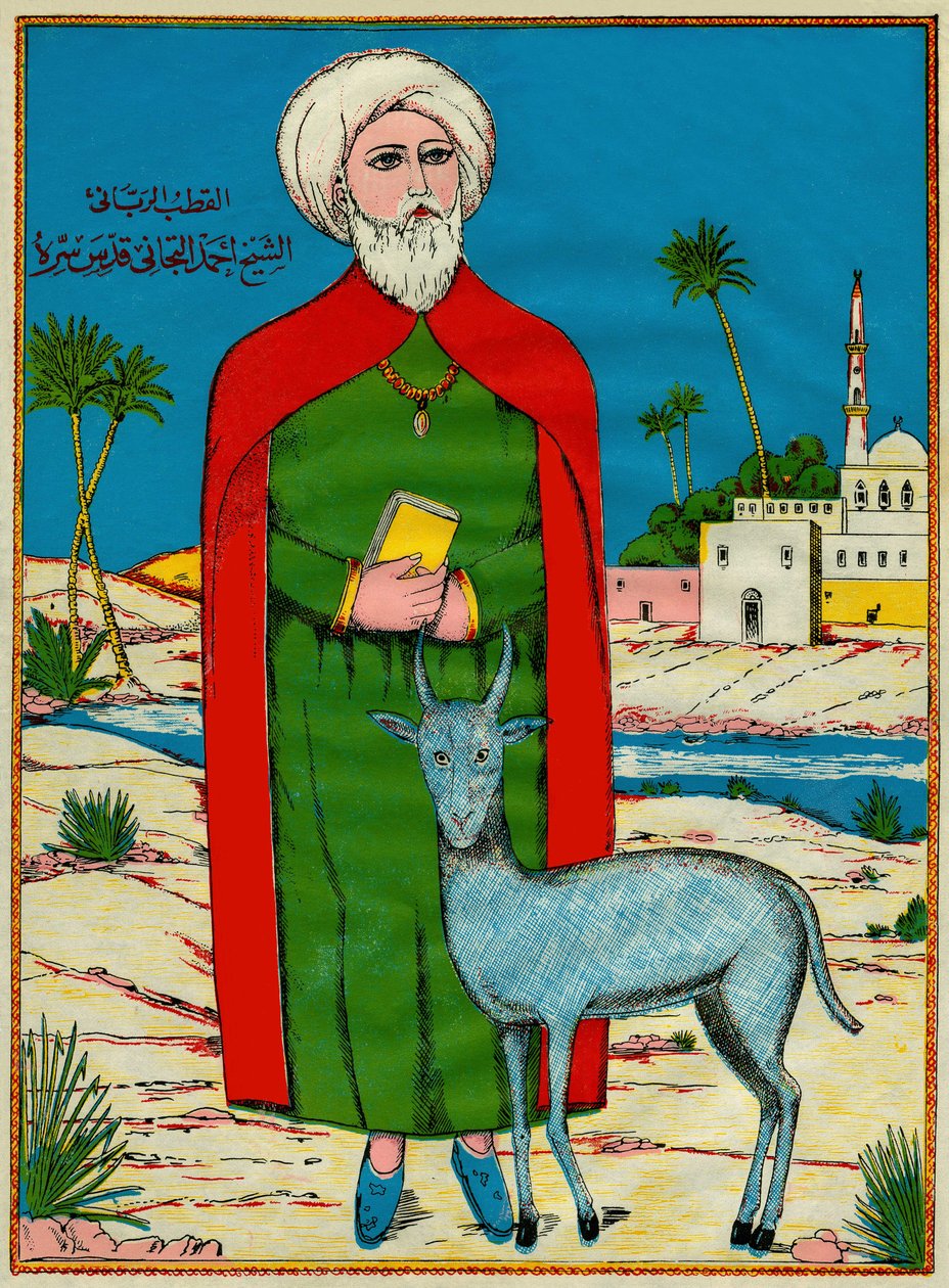 Sheikh Sidi Ahmed al-Tijani, sunnihillotehtaan Al-Tirania (Tijaniyya) perustaja 1700-luvulla. Suosittuja kuvia, Tunisia tekijältä Tunisian School