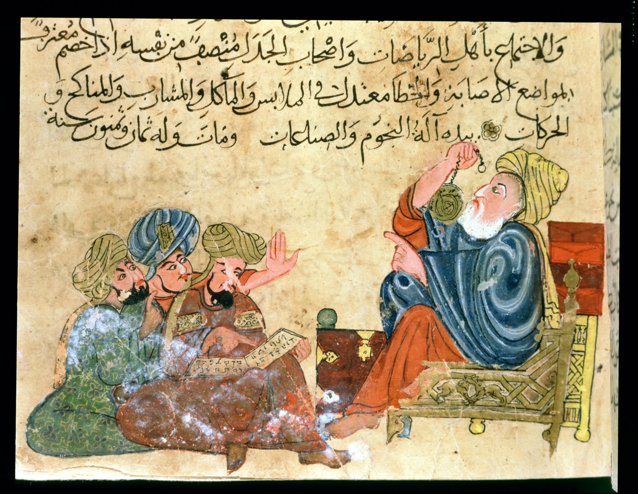MS Ahmed III 3206 Aristoteleen opetus, kuvitus Al-Mubashirin teoksesta "Kitab Mukhtar al-Hikam wa-Mahasin al-Kilam" (kynä ja muste ja guassi paperille) tekijältä Turkish School
