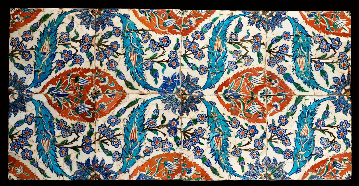 Kahdeksan komposiitti Iznik moniväristä neliölaattaa, n. 1575 tekijältä Turkish School