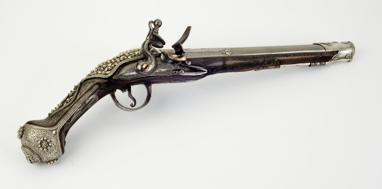 Flintlock-pistooli (teräs, puu, hopea ja kulta) tekijältä Turkish School