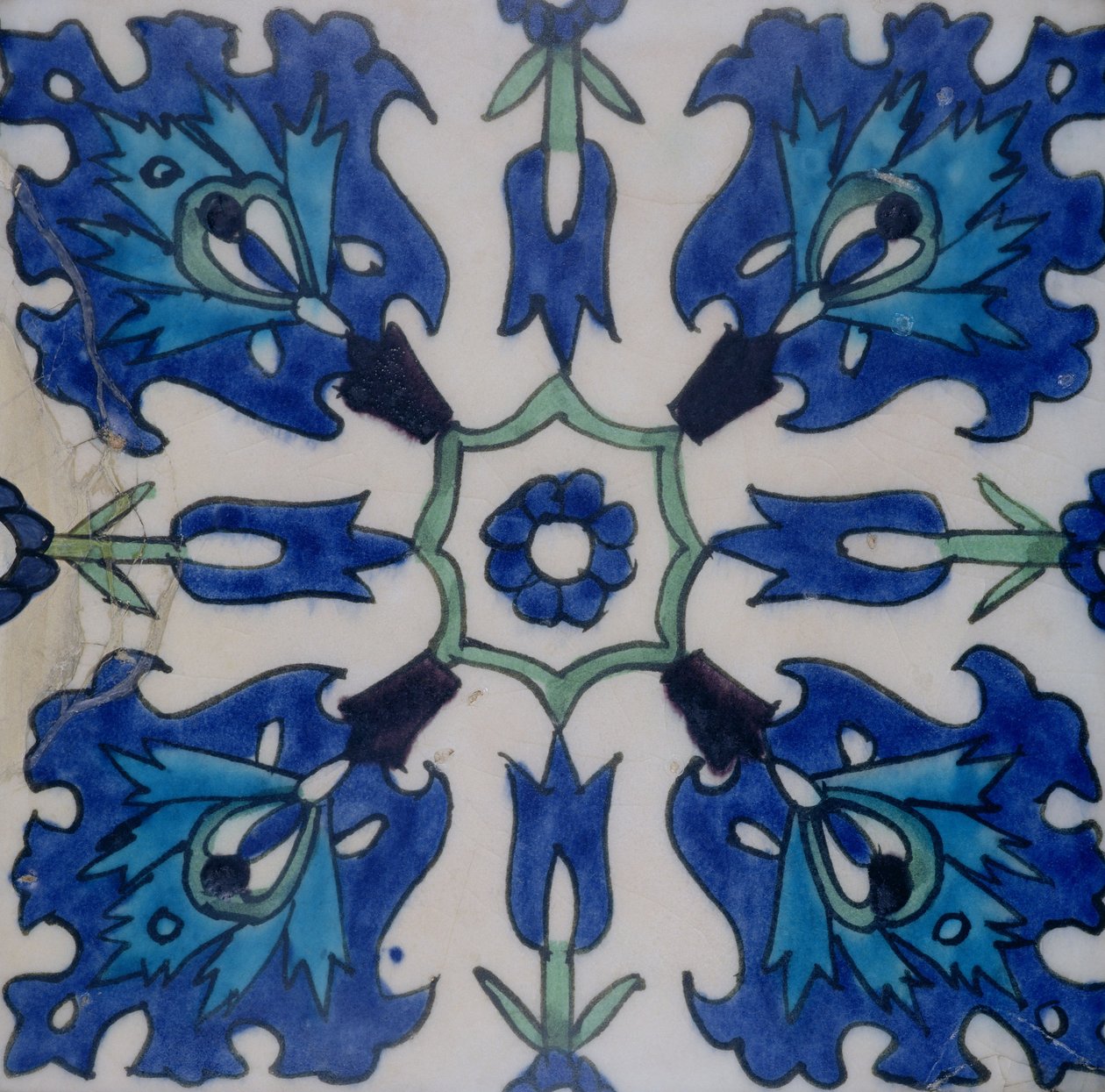 Iznik-laatta kukkakuvioinnilla (keramiikka värillisellä aluslasilla) tekijältä Turkish School