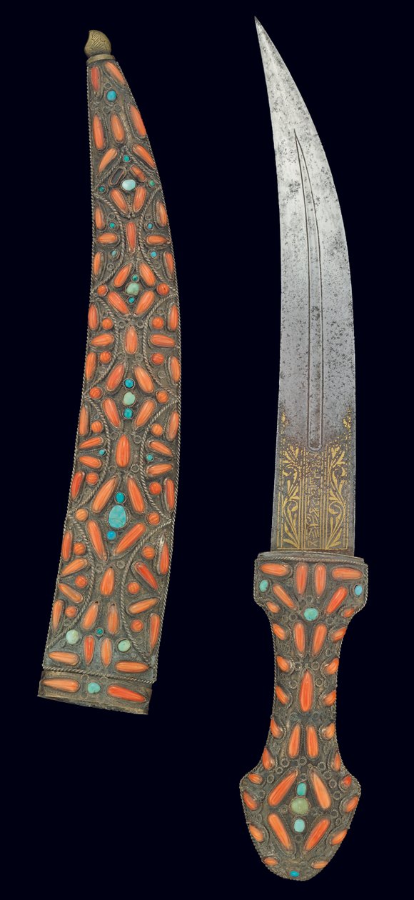 Ottomaanien tikari, 1700-luvun ensimmäinen puolisko (kultainen damasseen, koralli ja turkoosi) tekijältä Turkish School