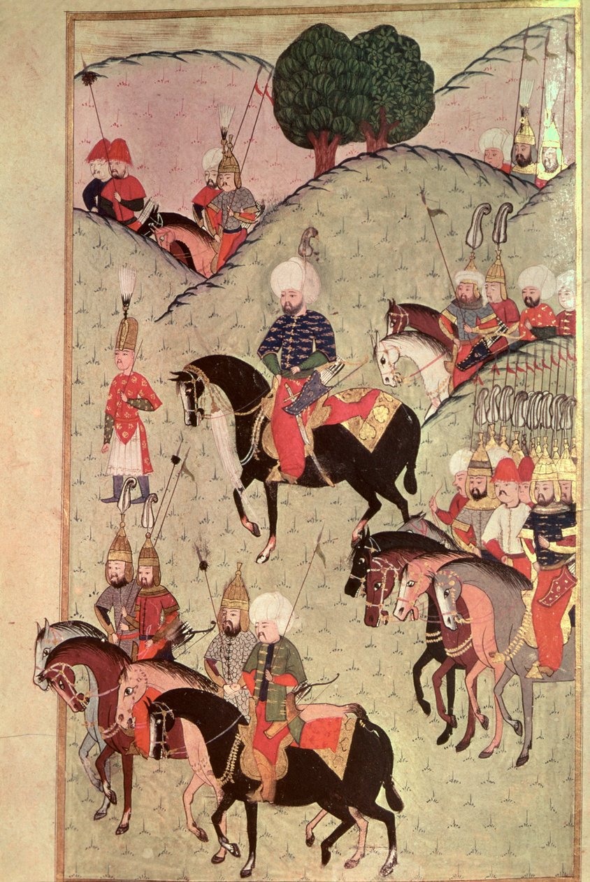 TSM H.1339 Sulttaani Selim II (1524-74) ratsastaa Kotahian ja Belgradin välillä liittyäkseen takaisin keisarilliseen armeijaan, 1584-89 tekijältä Turkish School