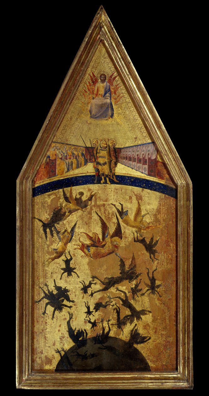 Kapinallisten enkelien lankeemus. Kapina-enkeleiden mestarin maalaus Sienan koulusta, 1300-luvun ensimmäinen puolisko. Pariisi, Musee du Louvre. tekijältä Tuscan School