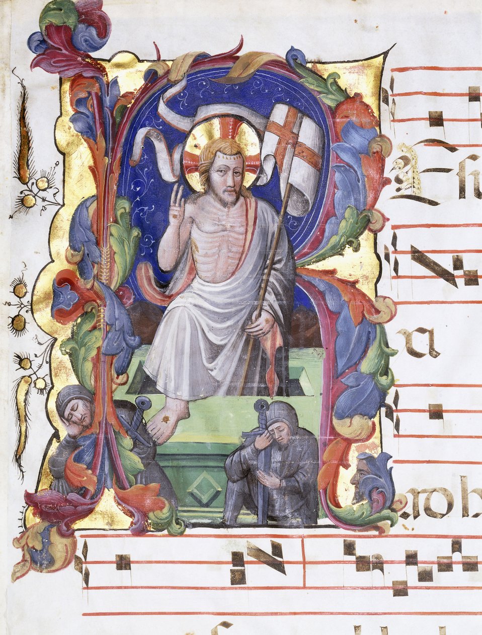 Erittäin suuri historiallinen kirjain "A", joka osoittaa ylösnousemuksen, n. 1400-1450 tekijältä Tuscan School