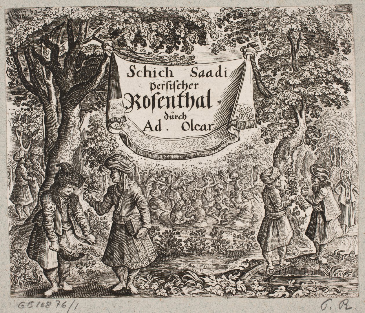 Frontispiece til Adam Olearius, "Persialainen Rosenthal, nerokas runoilija Schich Saadi […]", Schleswig 1660 tekijältä Ubekendt