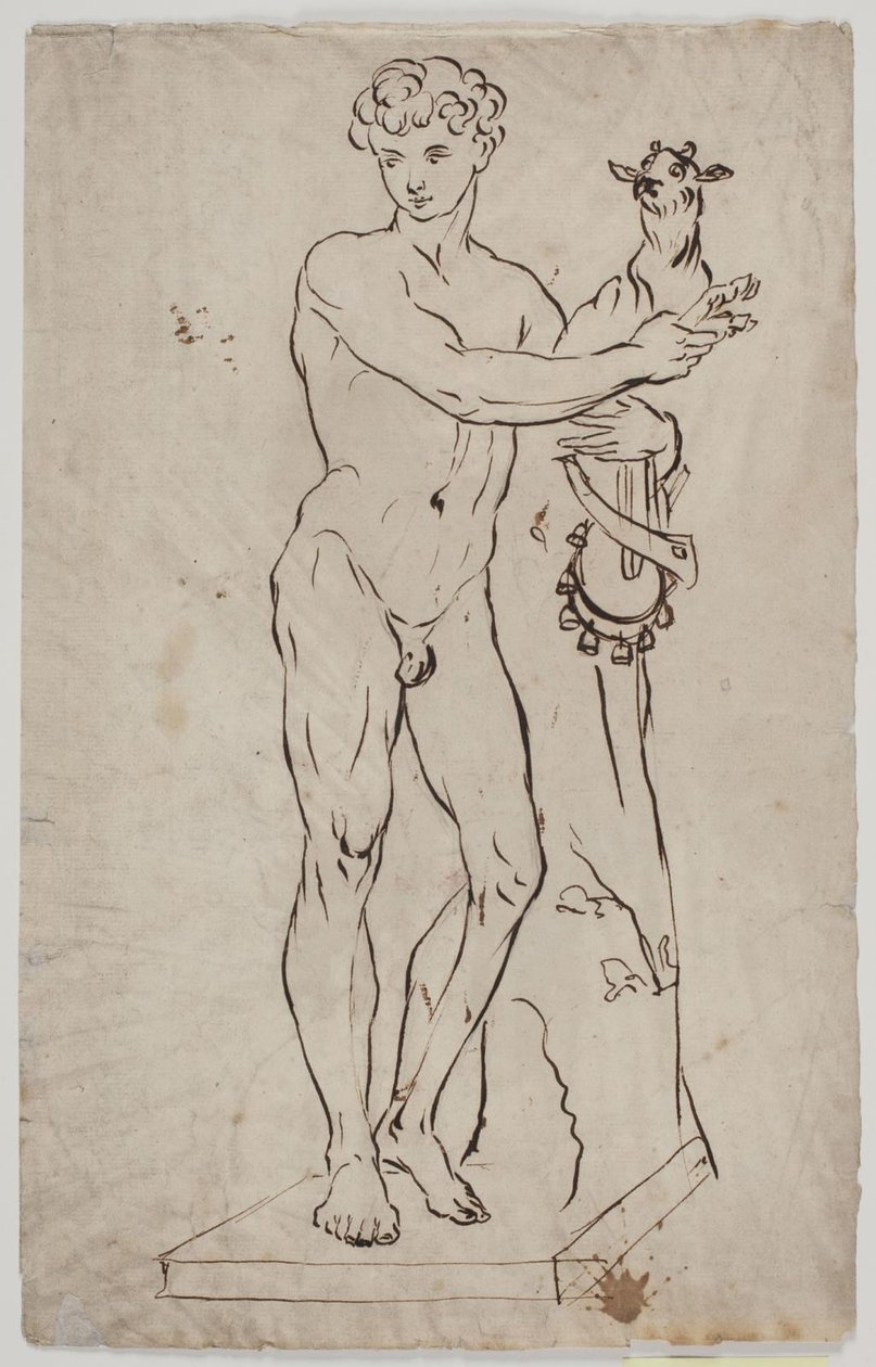 Kopio Salyn patsaan "Nuori faun pitelemässä vuohia" (1750) perään. Kun näyte neliömäiselle alustalle tekijältä Ubekendt KKS21008