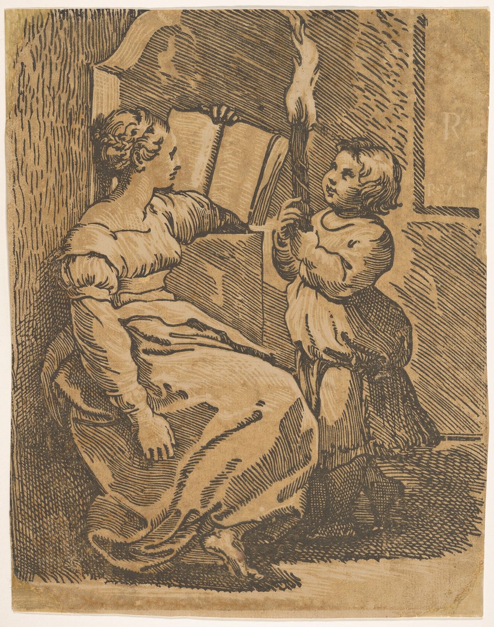Sybil lukee oikealle, n. 1517-18. tekijältä Ugo da Carpi