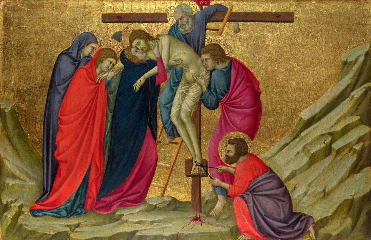 Ugolino di Nerio (n. 1280-1349) Laskeuma (Santa Crocen basilikasta Firenzestä) Tempera paneelissa c. 1324-1325 National Gallery, Lontoo 40,5x58,5 tekijältä Ugolino di Nerio
