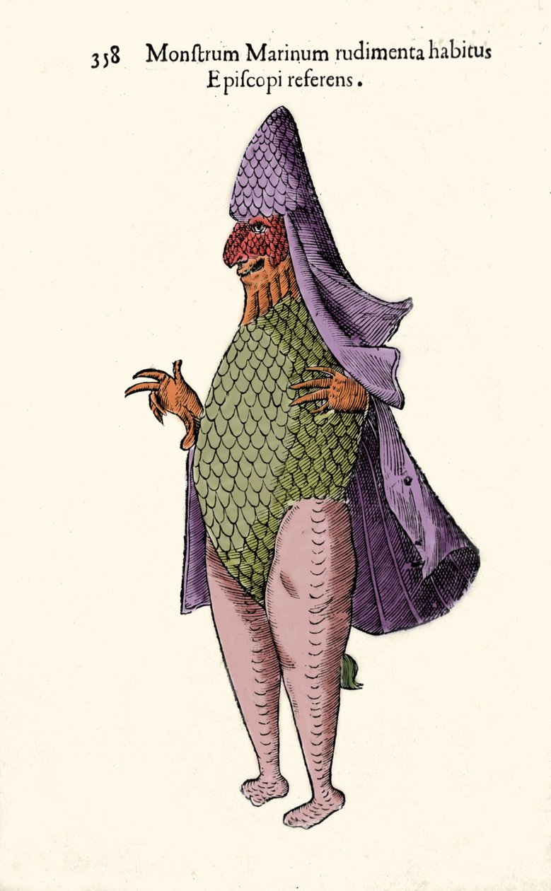 Ulisse Aldrovandin (1522-1605) merikuva, kuvitteellinen kala ja merihirviö, "Monstrorum Historiae", Bologna 1642 tekijältä Ulisse Aldrovandi