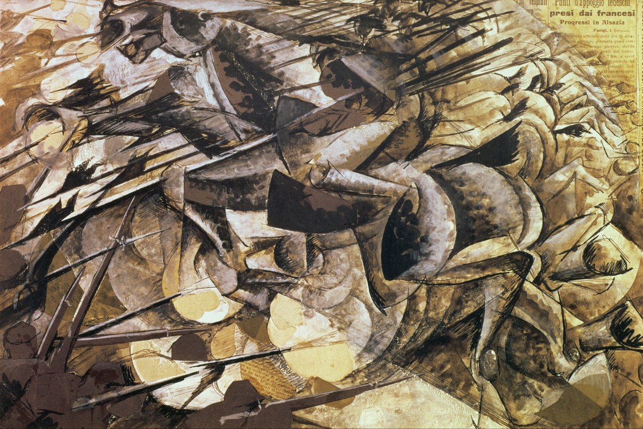 The Charge of the Lancers, 1915 (kollaasi) tekijältä Umberto Boccioni