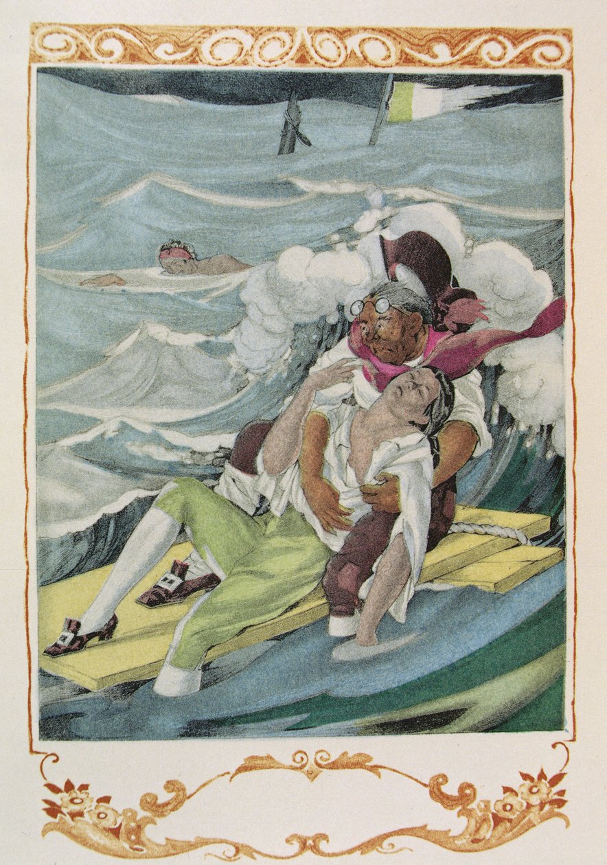 Kuvitus Voltairen Candiden teoksesta, julkaisija Gibert Jeune tekijältä Umberto (after) Brunelleschi