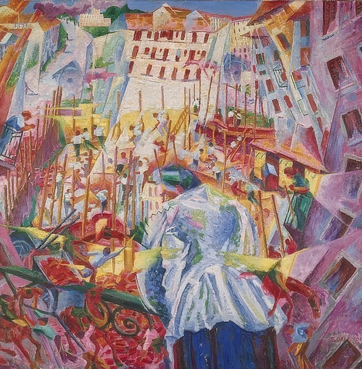Katu tunkeutuu taloon (La strada entra nella casa). 1911 tekijältä Umberto Boccioni